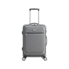 Grey carry on suitcase isolated on white background. Travel, vacation, luggage concept.