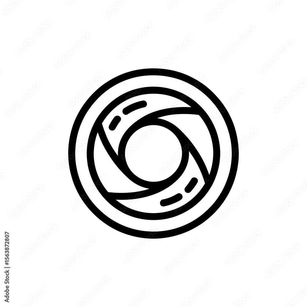 Poster abstract circular aperture icon with swirling blades and rounded segments. camera icon