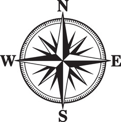 Striking Black and White Compass Rose Silhouette for Expert Navigation