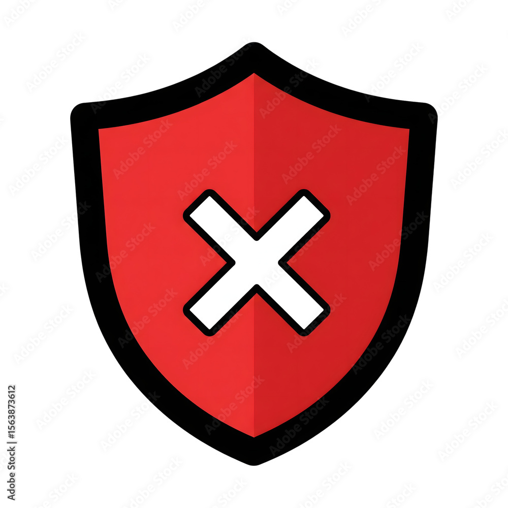Poster red shield icon with white cross mark isolated on a transparent background image
