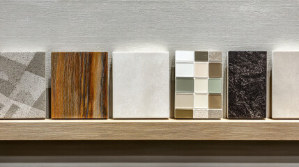 Ceramic tile samples for home design, showcasing stoneware options for kitchens and bathrooms.