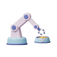 Pastel Robotic Arm Feeding Pet from Bowl