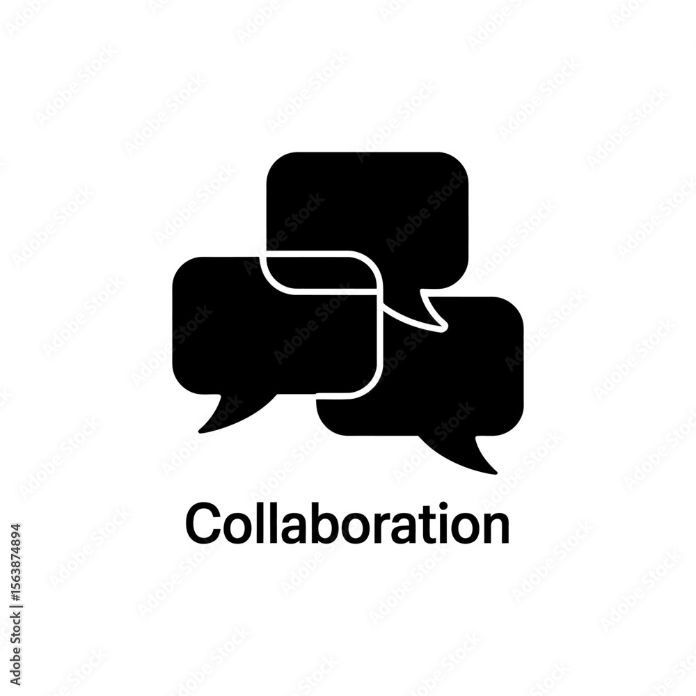 Poster three overlapping black speech bubbles symbolizing collaboration and communication