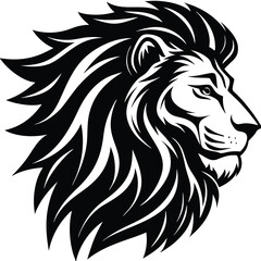 Stylized black and white lion head profile with flowing mane