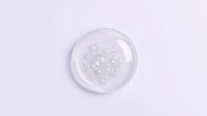 Clear cosmetic serum blob filled with tiny air bubbles isolated on clean, light background for beauty or skincare product texture concept