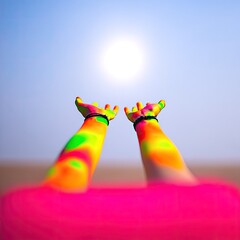 Painted Hands Reaching Towards Bright Sun
