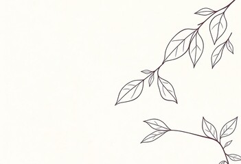 Subtle, elegant line-drawn leaves in muted tones on a textured background, leaves, scandi