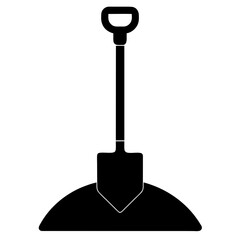 Naklejka premium Simple gardening shovel tool in soil mound silhouette graphic