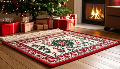 Cozy Christmas Scene with a Decorative Rug and Festive Atmosphere