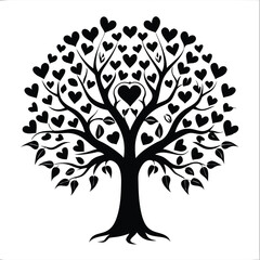 Tree Silhouette with Heart-Shaped Leaves – Romantic Nature Vector

