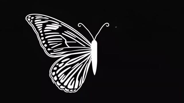 Line drawing butterfly on black background.  Detailed line art butterfly illustration with intricate wing patterns. Elegant butterfly image perfect for print design, textile patterns.