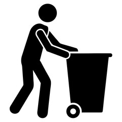 Person pushing a rolling trash can waste disposal silhouette vector illustration