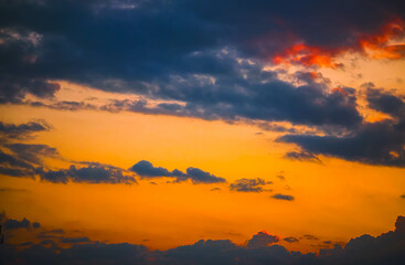 Peaceful Sunset Sky with Layered Clouds 