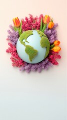 Pastel Earth Globe Adorned with Spring Flowers