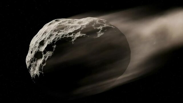 A distant comet with a luminous coma travels through the dark, star-studded cosmos.
