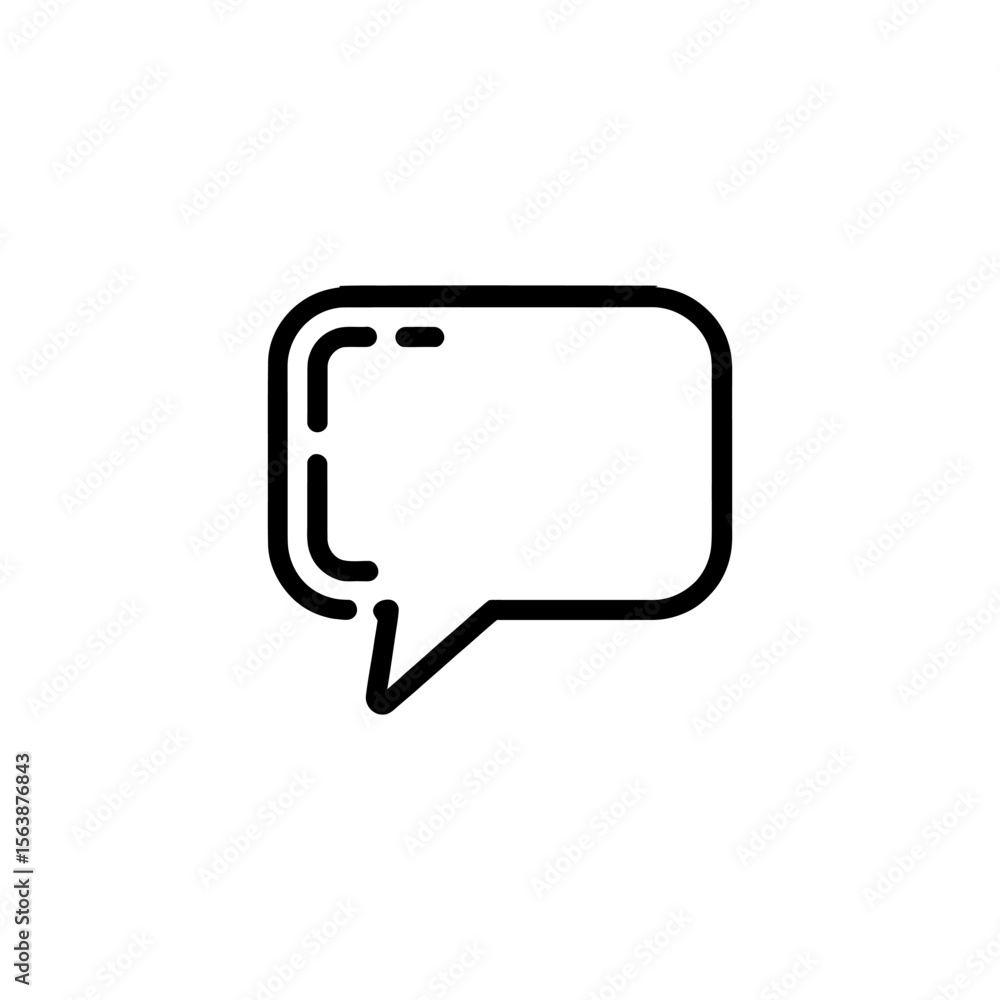 Poster simple black outline of a speech bubble with two dots inside on a white background