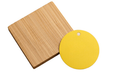 Isolated image of a wooden board with a yellow circle painted on it, on transparent background for versatile design use