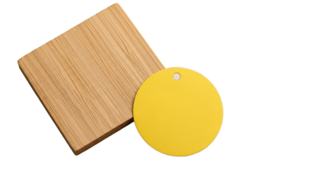 Isolated image of a wooden board with a yellow circle painted on it, on transparent background for versatile design use