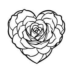 Obraz premium Stylized heart shaped rose flower outline drawing isolated on white background for romantic design isolated on transparent background