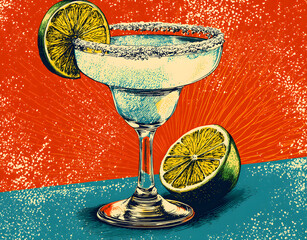National Margarita Day, A vintage poster design featuring a retro-styled margarita glass