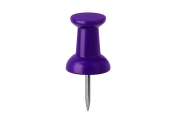 Purple pushpin with a metal needle, isolated on a transparent background, ideal for office, school, or organizational concepts