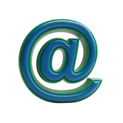 3d icon of a blue and green at sign symbol is isolated on transparent background, representing email and online communication