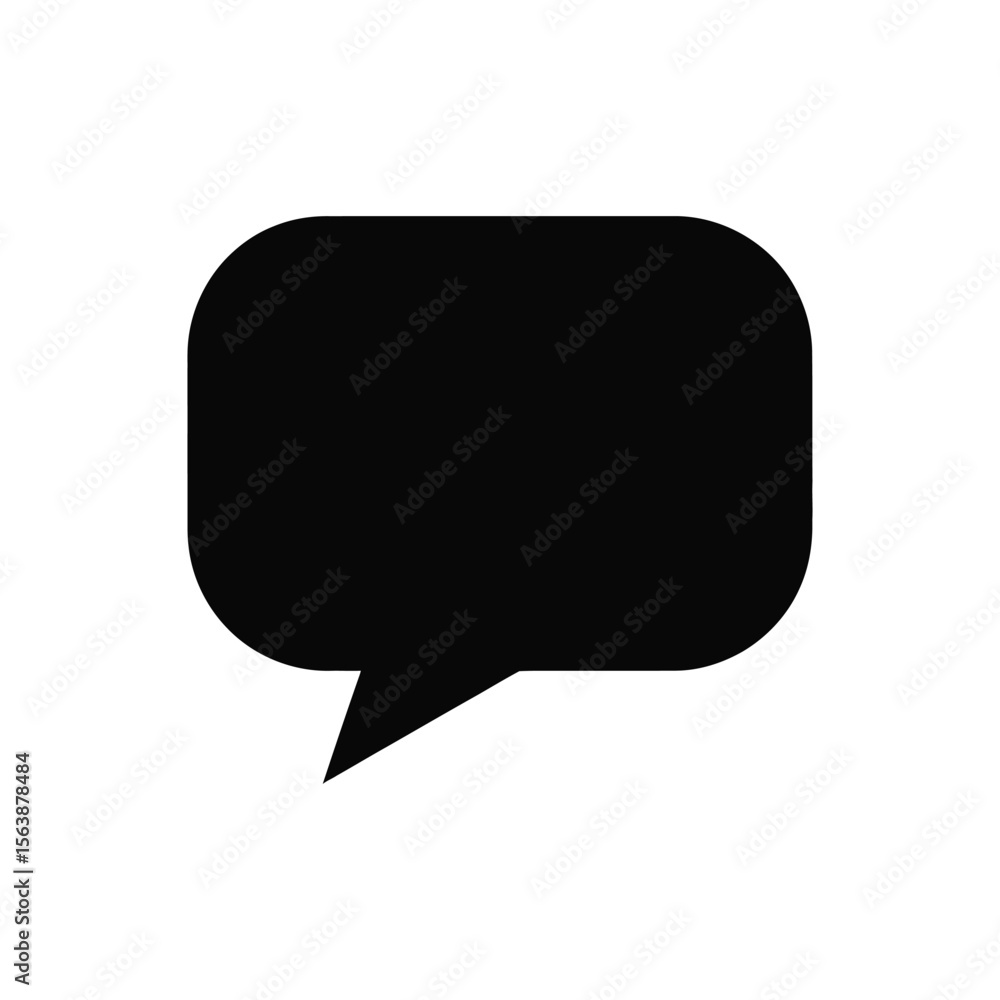 Poster simple black speech bubble icon with rounded corners and a pointed tail on a white background