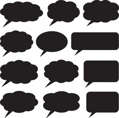 Twelve Black Speech Bubbles Vector Set Irregular Shapes Cloud Oval Rectangle Forms Communication Graphic Design Elements