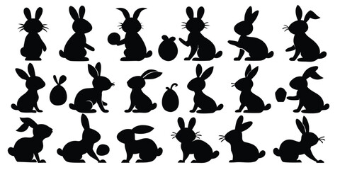 A vector collection of black rabbit silhouettes, perfect for illustrating wild and domestic mammals