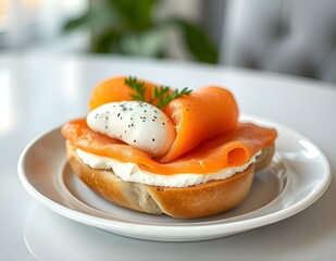 A Delightful Open-Faced Sandwich with Smoked Salmon, Cream Cheese, and Poached Egg