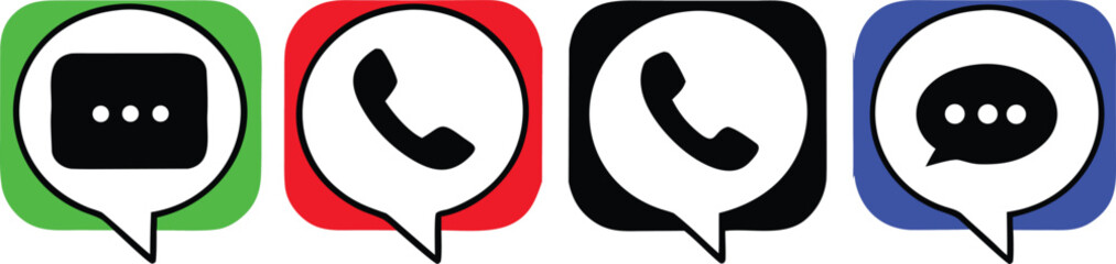 Communication Icons with Speech Bubbles in Green Red Black and Blue