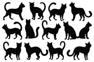 Collection of black cat silhouettes in various poses