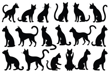 Collection of black cat silhouettes in various poses