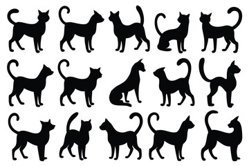 Collection of black cat silhouettes in various poses