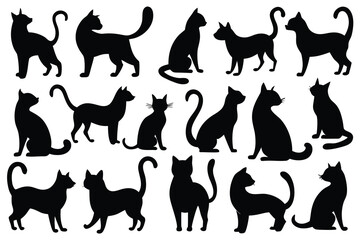 Collection of black cat silhouettes in various poses