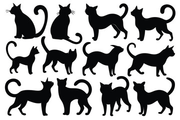 Collection of black cat silhouettes various poses