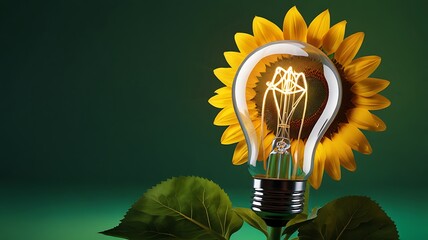 Glowing sunflower light bulb with green leaves filament