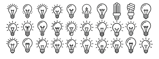 Light bulb, idea, innovation – thin line web icon set. Outline icons collection. Simple vector illustration.