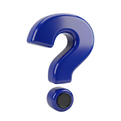 3d icon of a glossy blue question mark symbol is isolated on transparent background, representing inquiry and uncertainty