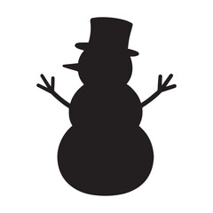 Festive Silhouette A Cheerful Snowman with Hat and Branches in Black and White for Winter Celebrations