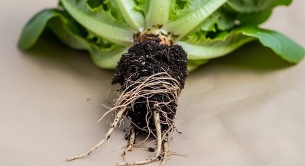 Fresh leafy greens with soil remnants resting on recycled paper wrapping from local market
