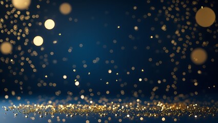 Golden bokeh on deep blue background glitter sparkle