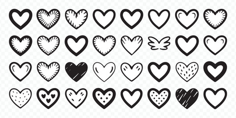 collection of 32 black and white doodle heart vectors for romantic design projects sweetheart's wedding greeting cards
