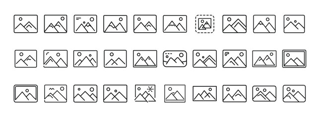 Image, photo, gallery, media – thin line web icon set. Outline icons collection. Simple vector illustration.