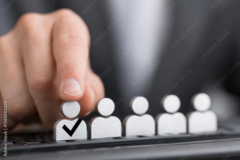 Poster selecting a candidate from a lineup on a keyboard during a recruitment process