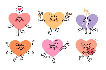 A collection of cute heart personified characters. Various heart characters expressing joy and love.