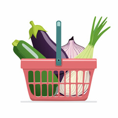 Fresh Harvest in a Basket: A vibrant collection of fresh produce bursts forth from a shopping basket, showcasing the natural bounty of the earth and the joy of healthy eating.