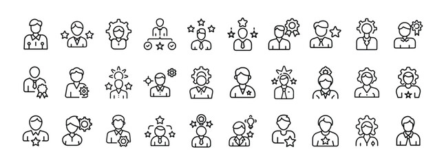 Employee performance, productivity, skills assessment – thin line web icon set. Outline icons collection. Simple vector illustration.