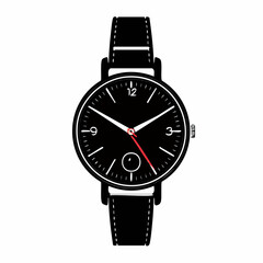 Classic Wristwatch: A timeless wristwatch with a simple yet elegant design, featuring a black face, white hands, and a black leather strap.