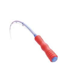 3d icon of a red and blue fishing rod, designed for sport fishing and outdoor recreation, isolated on transparent background